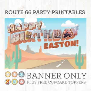 Festa di compleanno di auto d'epoca Radiator Springs personalizzate File JPG stampabile - Solo banner - Versione con lettere grandi di buon compleanno
