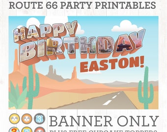 Personalized Radiator Springs Vintage Cars Birthday Party Printable JPG file - Banner Only - Big Letter Happy Birthday Version