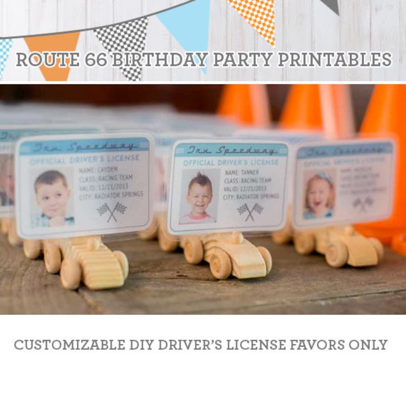 DIY Radiator Springs Vintage Cars Birthday Party Photoshop or Canva Templates Driver's License Party Favors image 3