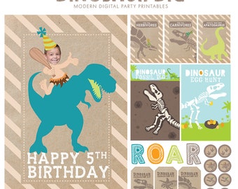 Modern Dinosaur Birthday Party Printable Kit and Custom Invitation & Poster with Photo
