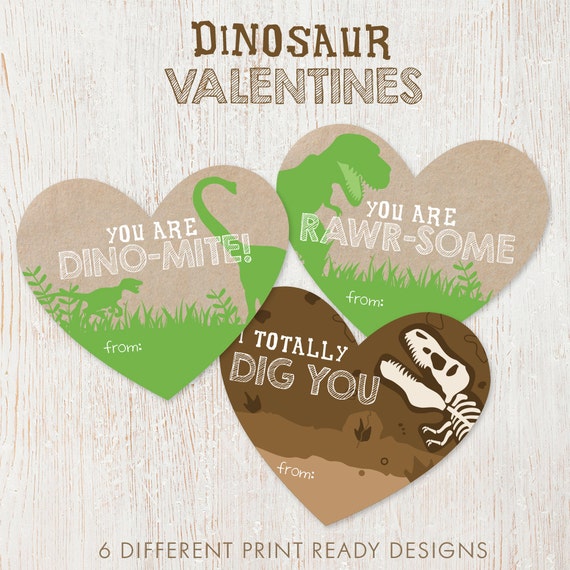 Dinosaur Valentine's Day Cards - Printable Files Il_570xn