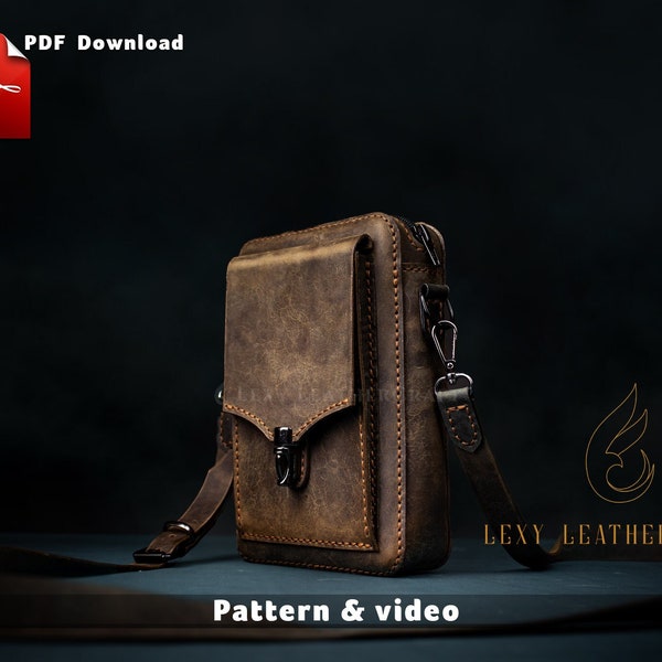 Leather Messenger Bag Pattern - Small Messenger Bag Pattern - Shoulder Bag PDF - Leather Bag Pattern - Man bag pattern - PDF Download