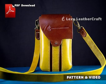 Leather Phone Pouch Pattern, Mobile Crossbody Sling Template, Vertical Mini Bag PDF