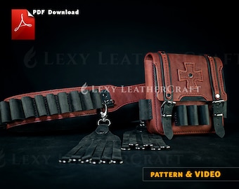 Leather Pattern for 12 Gauge Cartridge holder - 25 Cartridges. + Hunting pouch -  leather DIY - PDF Download