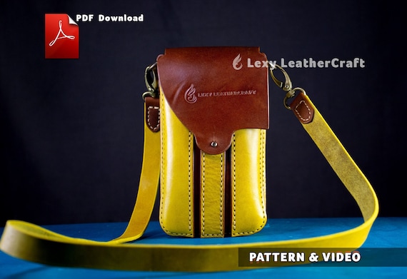 Leather Phone Pouch Pattern, Mobile Crossbody Sling Template, Vertical Mini Bag PDF