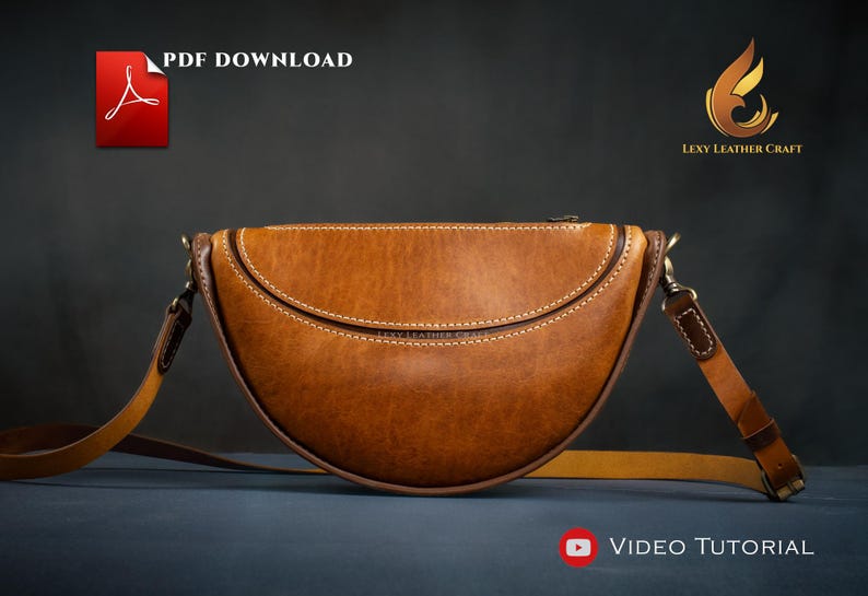 Crescent Leather Bag Pattern - Leather Shoulder Bag Pdf - Half Moon Bag ...