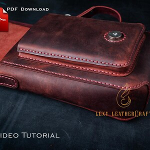 May include: A burgundy leather bag with a flap closure and a silver snap. The bag features visible stitching in a lighter red thread. The words "PDF Download" and "No Video Tutorial" are visible in the image.
