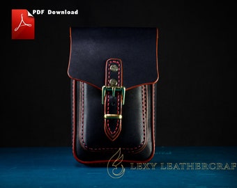 Leather pouch Pattern - Men belt waist bag pouch - leather diy - Leather mobile bag pattern - Pdf Download