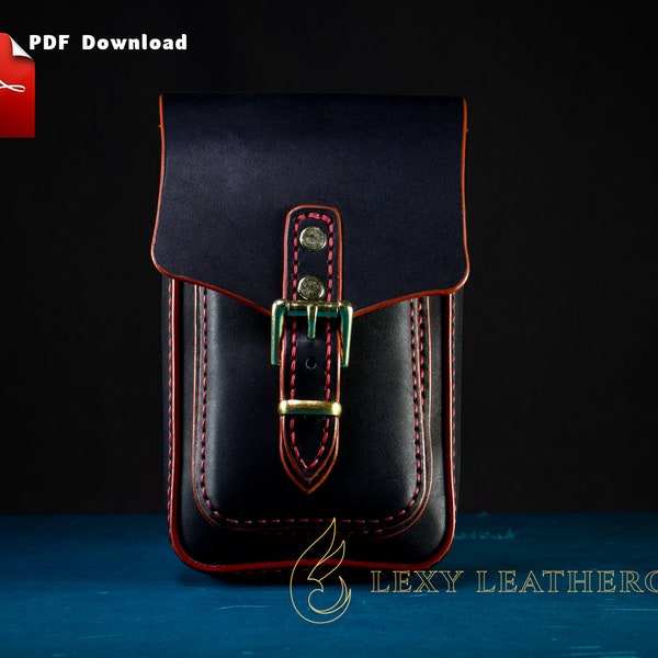 Leather pouch Pattern - Men belt waist bag pouch - leather diy - Leather mobile bag pattern - Pdf Download