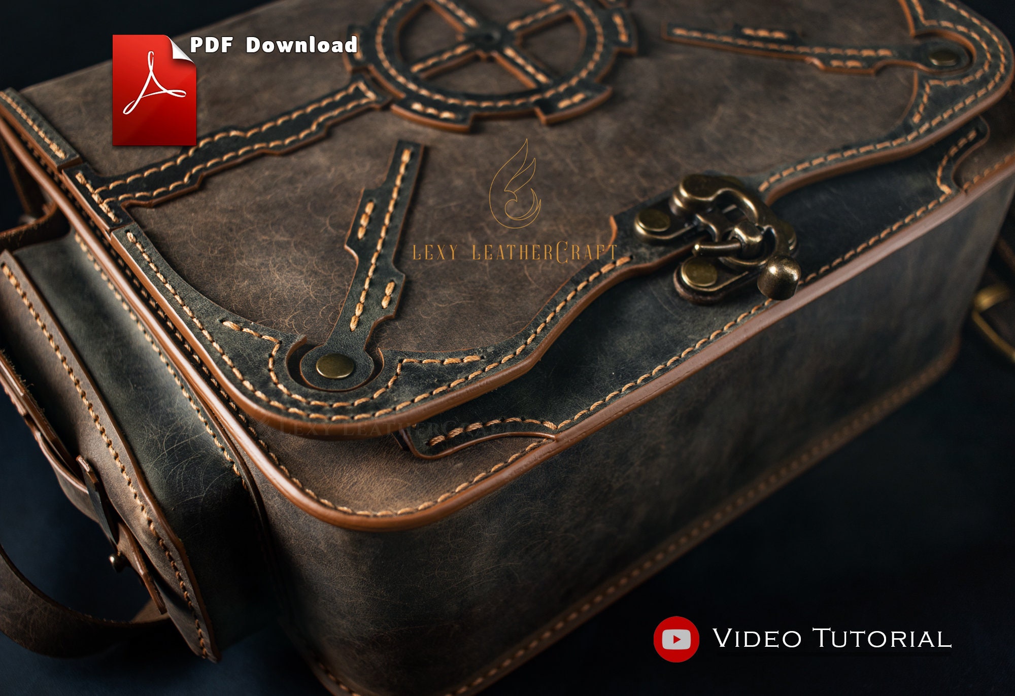 Steampunk Gear Crossbody Bag Pattern - Leather Satchel PDF Template ...