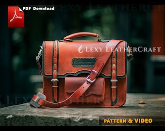 Leather Briefcase Pattern, Messenger Laptop Bag Blueprint, Vintage Satchel Office Case PDF