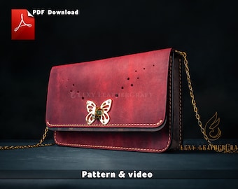 Leather Clutch Pattern, Evening Envelope Purse Template, Elegant Chain Bag PDF