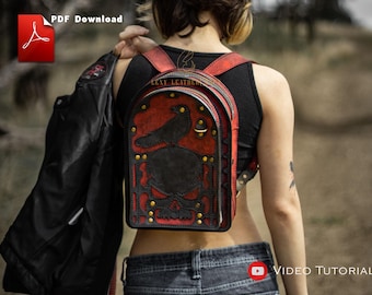Gothic Raven Leather Backpack Pattern, Skull Dark Fantasy Rucksack Template, DIY Bag PDF Download
