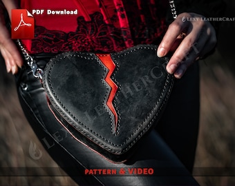 Gothic Broken Heart Leather Bag Pattern, Alternative Crossbody Purse Template, DIY Shoulder Bag PDF