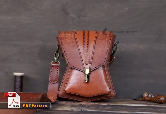 Leather Belt Pouch Pattern - Leather Bag Pattern  - Crossbody Pouch pdf - Leather DIY - Pdf Download