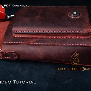 May include: A burgundy leather bag with a flap closure and a silver-tone clasp. The bag features red stitching and a strap. The words "PDF Download" and "No VIDEO TUTORIAL" are visible.