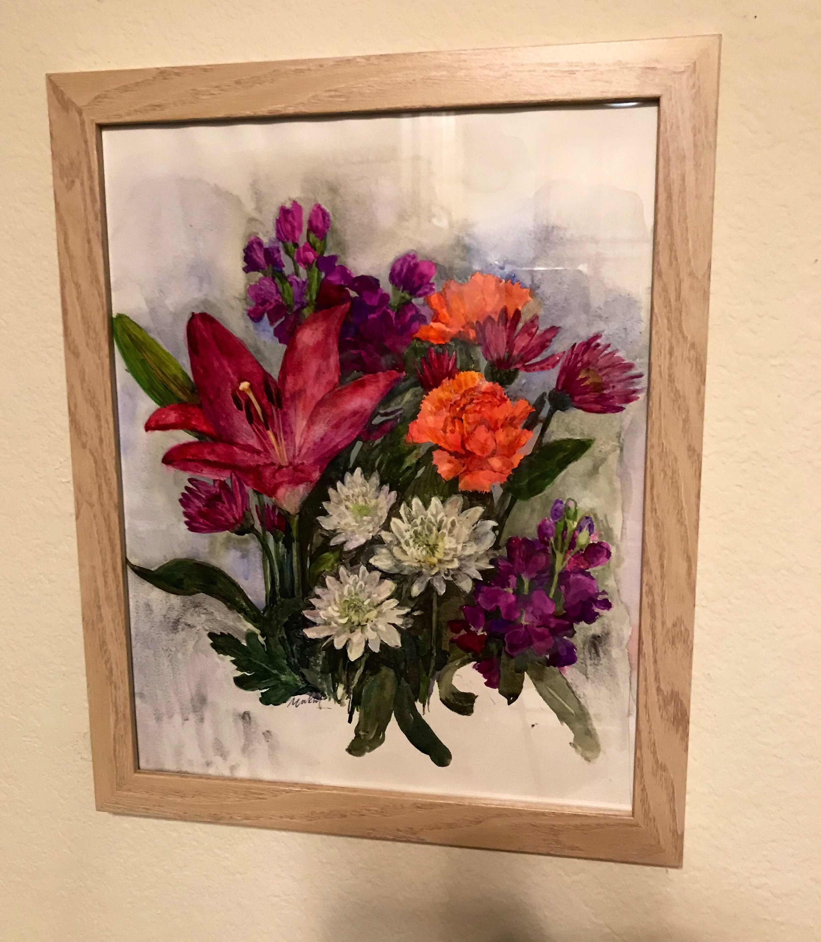 Original watercolor Flowers framed Etsy