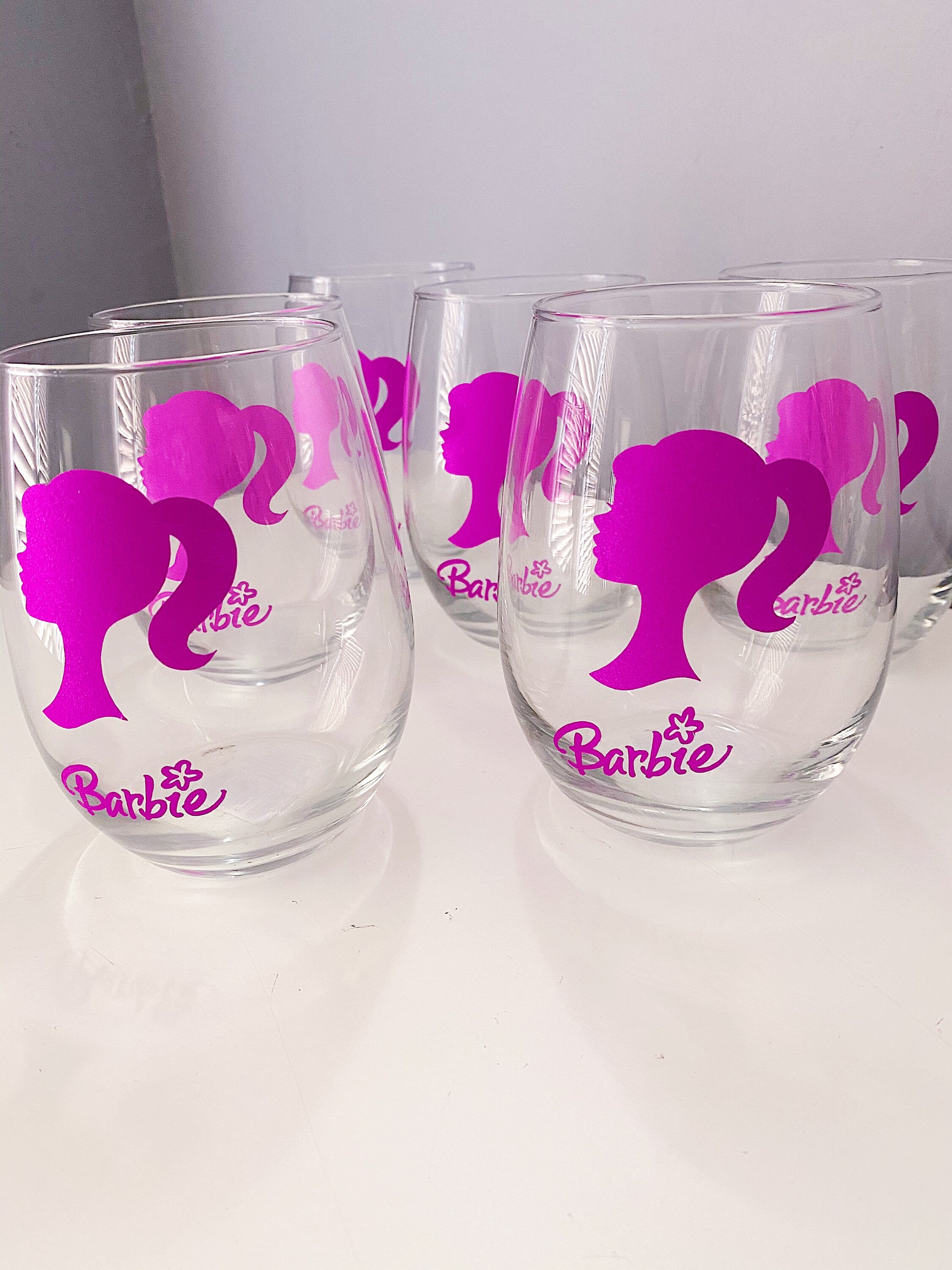 pink barbie wine glasses