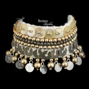 Handmade Coin Fringe Arm Cuff: Beaded Boho Bracelet