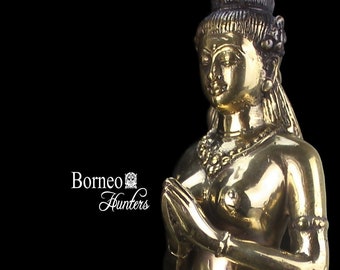 Statua di sirena in ottone: scultura della regina del mare su base in legno (31 cm)