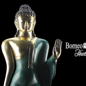 Standing Buddha 18.2&quot; Abhaya Mudra Bronze Walking Buddha Statue Enlightened Abhaya;Fear Not Mudra Offering Blessing & Protection