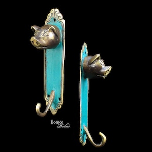 Animal Coat Hook Hat Hook Jewelry Hook decorative Wall Hook Cloth Hanger Coat Rack Brass Rustic Gold Accented in Greem (Set Of 2)