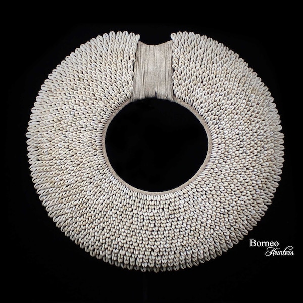 Cowrie Shell Exceptionally Large/20 Overlapping Bands Cream Cowry Shell Plate Papua New Guinea Tribal Ethnic Designer Island