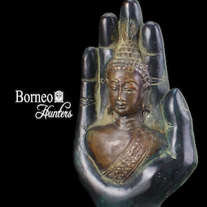 Meditating Buddha 6.2&quot; Bronze Buddha Torso Under Protective Cover Of A Mudra Hand, Indonesian Style Lord Buddha