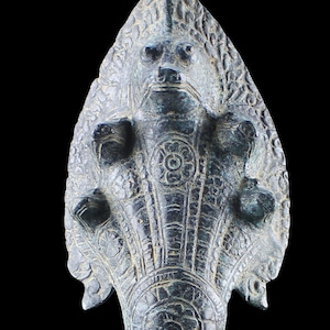 Naga Muchalinda 12- 3/8&quot; Antique Burmese Style Bronze Five Head Naga Statue On Base