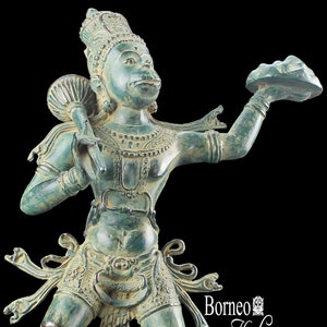 Hanuman Statue & Mountain of Herbs 17.75" (45cm) Bronze Indonesian Hindu Monkey God Hanoman, Known As Lord of Celibacy