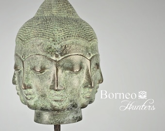 仏像 - アンティーク クメール スタイル ブロンズ製仏頭像 - 15.5 cm/6