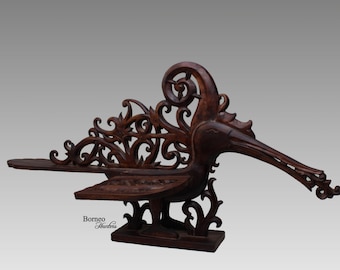 Hornbill Effigy 33x71CM Wood Bird Sculpture From Borneo Ethnographic Artwork Tribal Ceremonial Iban Dayak Festival Kenyalang Home Decor#3