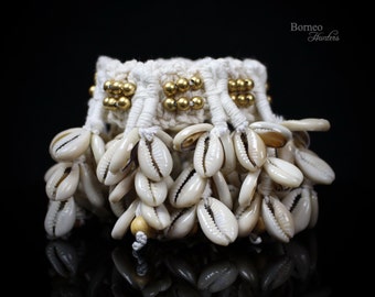 Shell Armband-Armlet-Upper Arm Cuff Woven Fringe Boho/Hippie/Bohemian/Gypsie Upper Arm Bracelet.Six Linked Strands Cowrie Tribal Chic Cuff