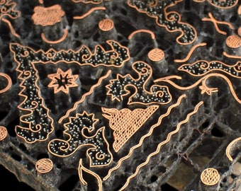 Vintage Batik Stamp: 7.9" Indonesian Copper Tjap, Botanical Flora