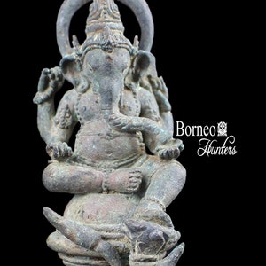 Antique Ganesha Statue - 19th Century Indonesian Style Bronze Four Armed Ganesha 6.75&quot; (17cm)