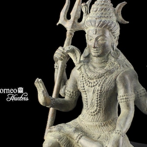Shiva With Trident And Drum 13.5&quot; Bronze SHIVA Statue On Base, Four Armed Hindu God Shiva, The Benevolent Herdsman of Souls