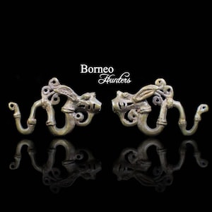 Warrior TRIBAL EARRINGS From Dayak Borneo Brass Dragon Earweights//Longhouse Indigenous Iban Dayak Earlobes Enlarger.Ethnic Adornment
