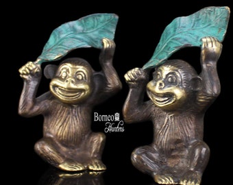 Amusing Monkeys 3.5" Small Monkey Figurines, Brass Monkeys,Baby Monkeys, Chimp, Simian, Ape Sculpture SOLD AS PAIR