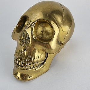 6.5&quot;Brass Human Skull - Realistic Skull Sculpture On Base &gt;&gt; Protection Strength Power Fearlessness Wisdom And Guidance [Skull : 4.5 x 6.5&quot;]