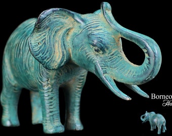 4.25" Bronze Elephant Figurine SOLD AS ONE (1) Good Luck Raised Trunk  Elephant Sculpture For Animal Lover Home Decoration & Gift