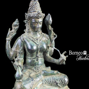18CM Green Tara Bronze Sitting Tara Statue Devi Tara Holding Flower