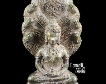 仏像 - アンティークタイ風ブロンズナーガ瞑想仏座像 - 51 cm/20