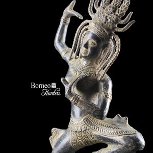 APSARA Statue 13.5&quot; Antique Cambodian Bronze Apsara Statue In Khmer Style, Dancing Apsara