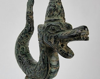 25 cm klocka hinduisk ceremoniell bronsklocka/Ghanta med yali på toppen (25×9,5 x 9 cm/541 g)