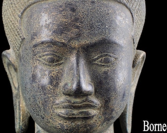 仏像 - アンティーク クメール スタイル ブロンズ瞑想バイヨン仏像