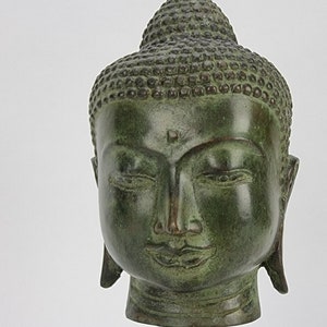 Buddha Head 27CM Buddha Bust Rich Verde Gris Bronze Meditating Buddha; Rest Of Senses, Balance Of Thoughts Tranquil Calm Zen Decor