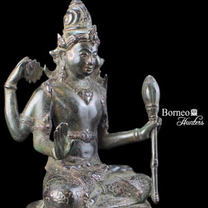 Bronze 4 Arms Shiva 7.3&quot; Meditating In Abhaya Mudra On Double Lotus Base, The Destroyer And RESTORER Hindu God Mahadeva