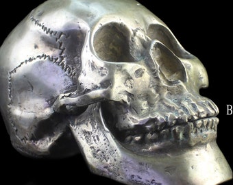 Antique Brass Skull Sculpture: Hand-Cast Indonesian Art (12x18CM)