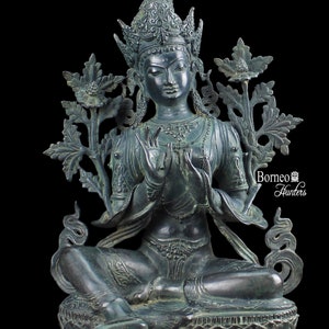 Statua di Tara Verde: dea buddista in bronzo da 13,5 pollici