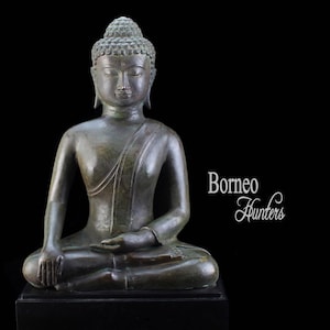 Buddha Statue on Base 18.3&quot;Bronze Buddha In Bumipharsa Dhayana Mudra;Of Concentration On The Good Law&Of Attainment Of Spiritual Perfection